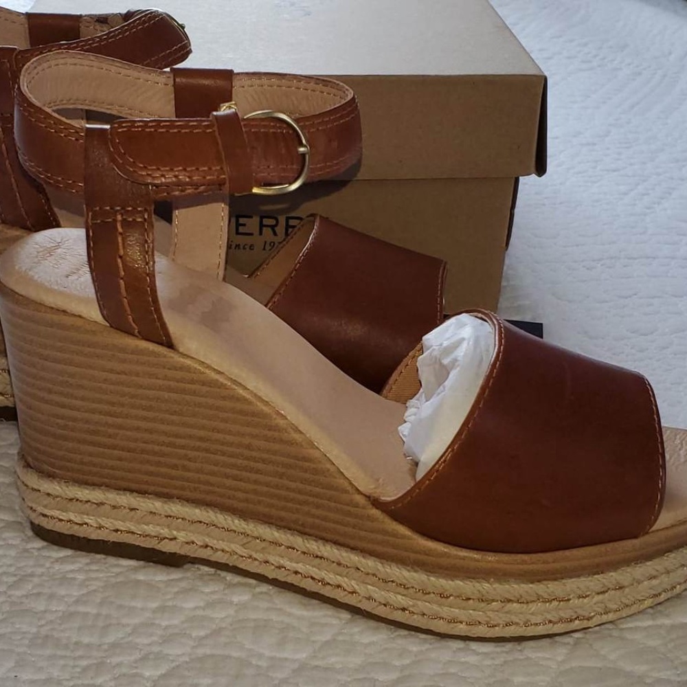 NEW Sperry Fairwater Plush Wedge Tan Leather Size 7M